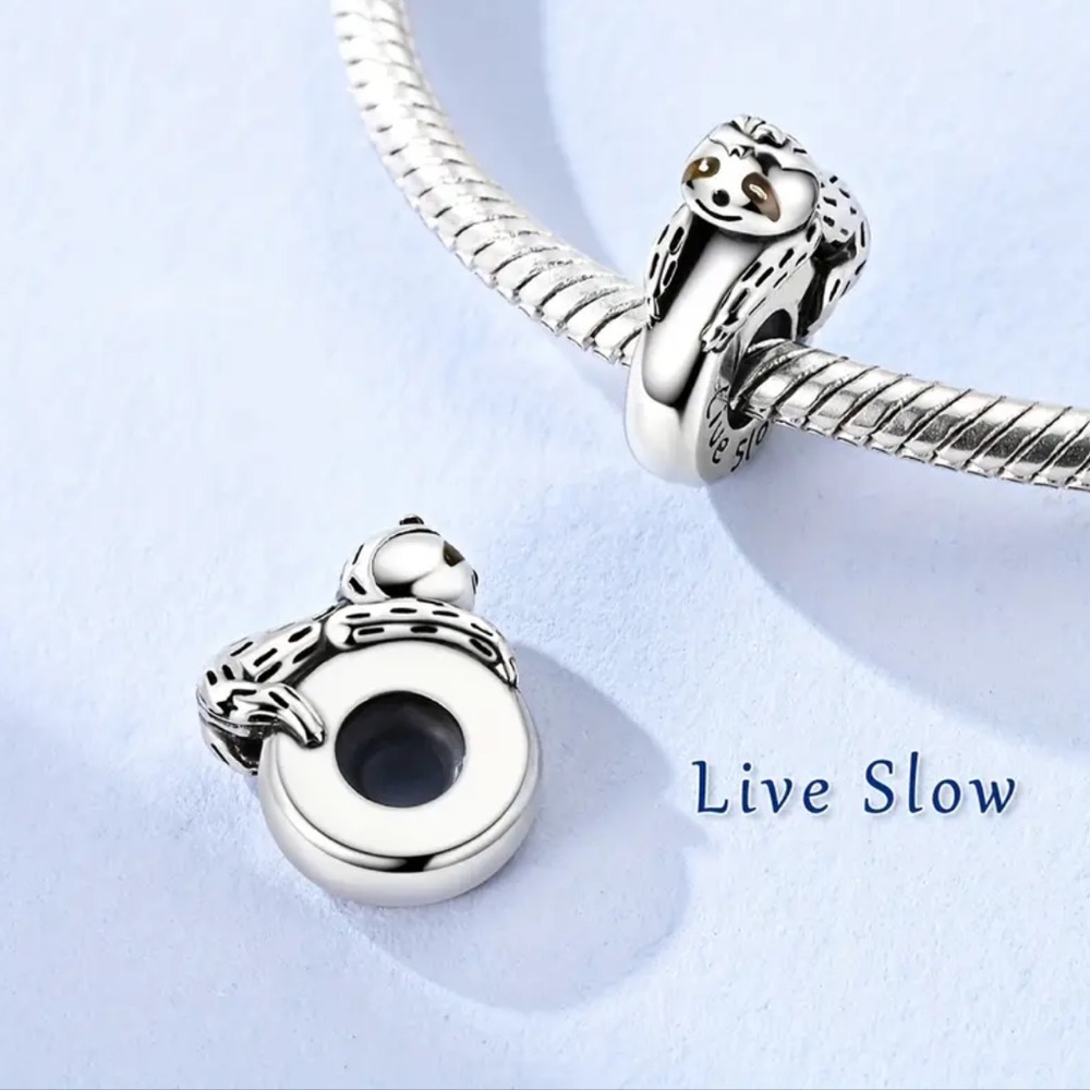 Sterling Silver Sloth Live Slow Charm Cute Animal Dangle